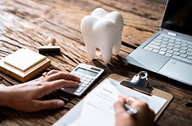 Using calculator and invoice to budget for dental care